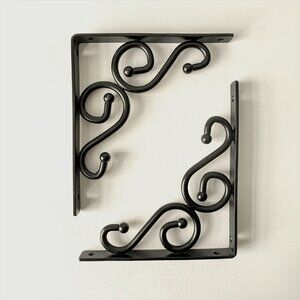 Stanley Set of 2 Decorative Scroll Shelf Brackets 7" x 8" Black